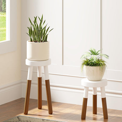 LitaEther 12" Reverse Dipped Wood Plant Stand, Wood Accent Stool,Milking Stool Drinking Table Small Side Table Set (18"+20" Tall)