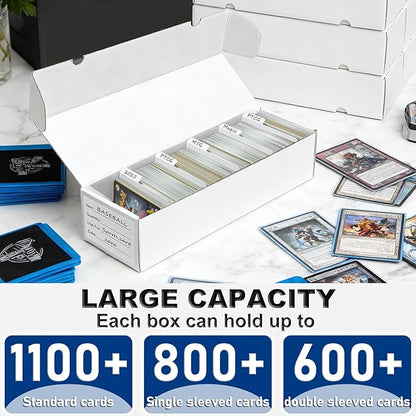 QINGUANG Trading Card Storage Box | 15 Pack • 1100 Count Bulk Card Storage Box | with Dividers | White Corrugated Cardboard Sport Card Organizer for Basketball Card/MTG/TCG/Magic Collection