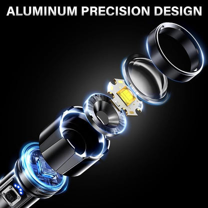 AKNEAR Rechargeable LED Flashlight High Lumens, Super Bright Flashlights with Zoomable & USB C Rechargeable & 5 Light Mode & Waterproof, Powerful Flash Light for Home, Hiking (Digital Display, 3 Pack)
