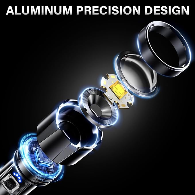 AKNEAR Rechargeable LED Flashlight 99000 High Lumens, Super Bright Flashlights with Zoomable & USB C Rechargeable & 5 Light Mode & IPX7 Waterproof, Powerful Flash Light for Home, Hiking, Camping