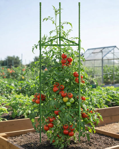 Growsun 51 inch Tomato Cage Heavy-Duty Plant Support Cucumber & Vine Vegetables – Adjustable Green Metal Garden Trellis for Climbing Plants, Indoor & Outdoor Use, 6 Pack