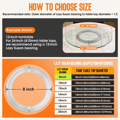 Heavy Duty Lazy Susan Turntable Bearing 8 Inch, 500lbs Capacity Rotating Swivel Plate for Round Table, Heavy Duty Swivel Base for Dining Room Kitchen