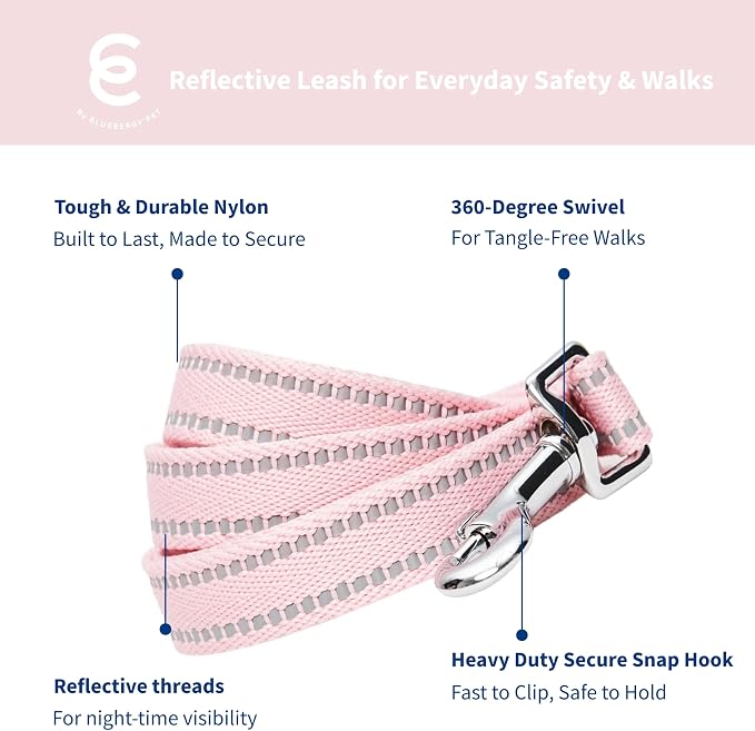 Blueberry Pet Essentials Reflective Dog Collar & Leash Set, Adjustable for Medium Dogs | Safe Walking Gear for Pet Parents, Puppy Training & Daily Use MediumDogs, Baby Pink