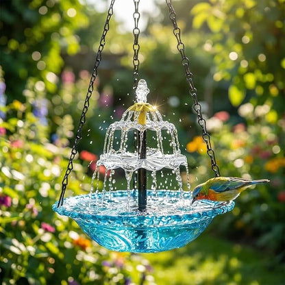 Solar Hanging Bird Bath with Fountain Cascade, Solar Powered Cascade Hanging Bird Bath Fountain with Solars Pump,for Outdoor and Gardens (Blue)