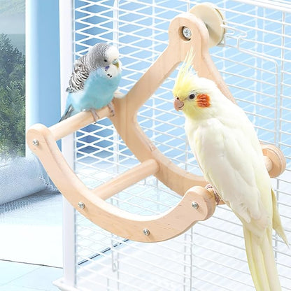 Bird Perch Toy, Interactive Rocking Parakeet Toys and Perches, Wooden Exercise Cockatiel Toys, Intelligence Birds Enrichment Toy for Parrot, Bird Cage Accessories Perch for Budgies Conure
