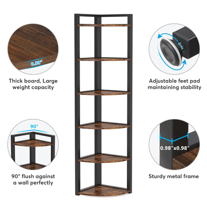 Tribesigns 6 Tier Corner Shelf, 70.9 Inch Tall Corner Bookshelf Small Bookcase Rustic Corner Shelving Unit Storage Rack for Living Room, Home Office, Kitchen, Small Space