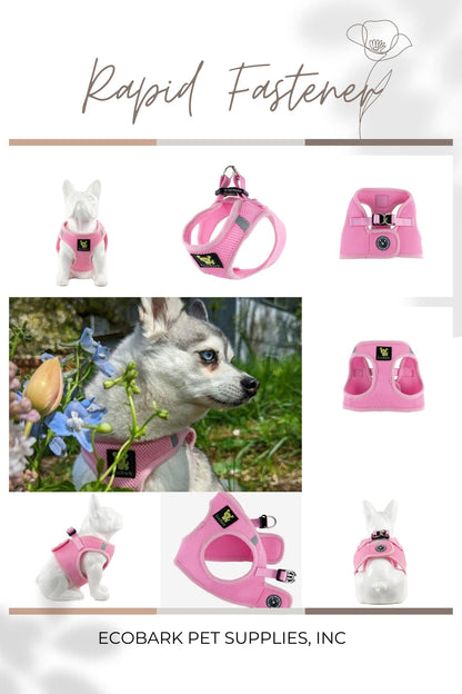 EcoBark Baby Pink Step in Dog Harness - Step in Mesh Dog Harnesses - Safe & Secure Wrap Around Body Halter Vest