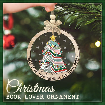 CHOANG Stacked Books Christmas Ornament - Holiday Bookish Gift for Readers, Teachers, Librarians, Bookworms, Bookclub - Wooden Acrylic Book Lover Hanging Decor Tree, Bookshelf, Car Accessory