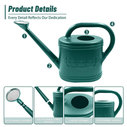 Watering Can for Indoor & Outdoor Plants, Plant Watering Can with Stainless Steel Shower Head, 1 Gallon Plastic Watering Can for Garden, Flowers, Vegetable, Greenhouse (Dark Green, 1 Gallon)