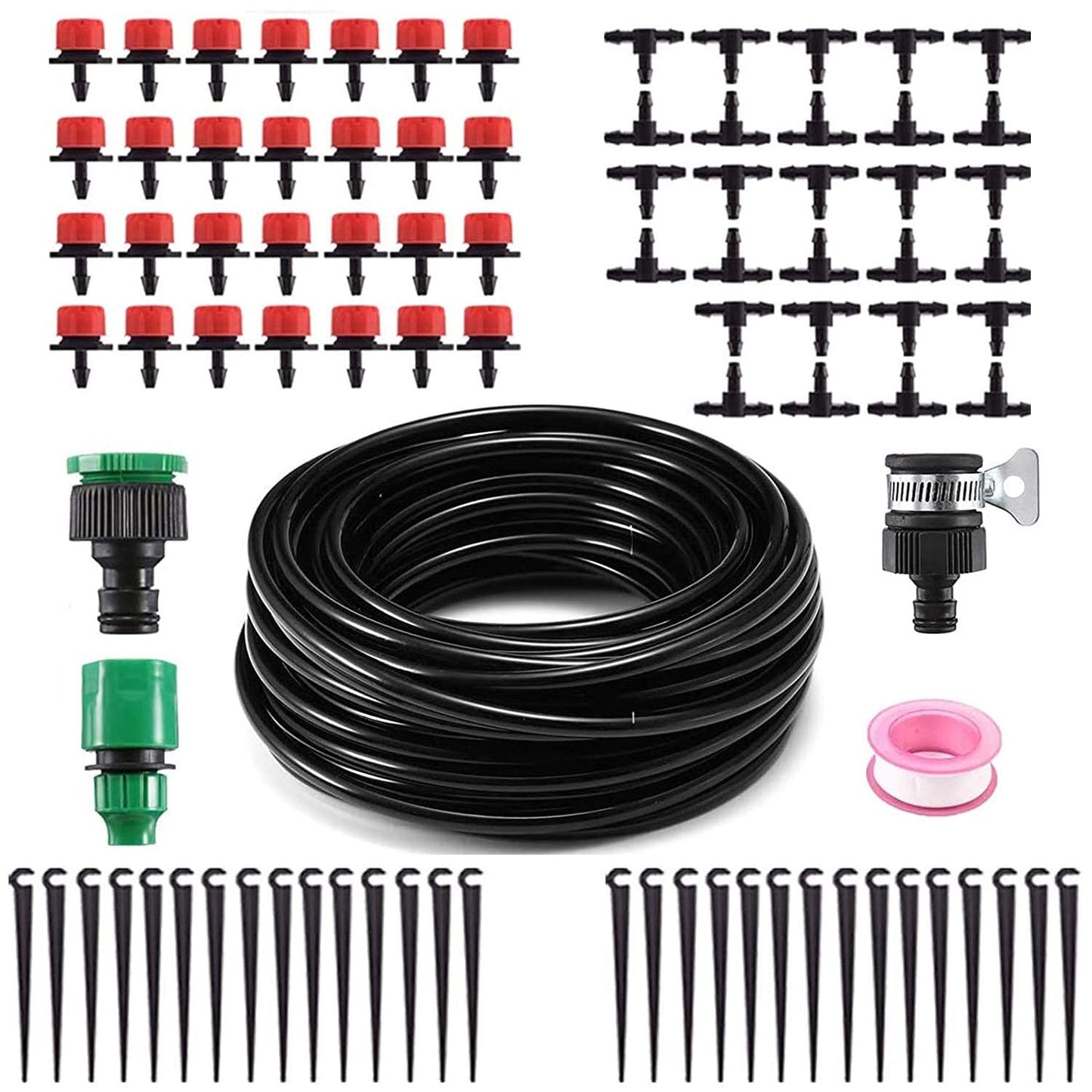 MSDADA Drip Irrigation System Kit, Automatic Plant Watering System 1/4" Blank Distribution Tubing Hose Kit, DIY Adjustable Nozzle Emitters for Plant, Garden, Greenhouse, Patio, Flower Bed, Lawn (81ft)