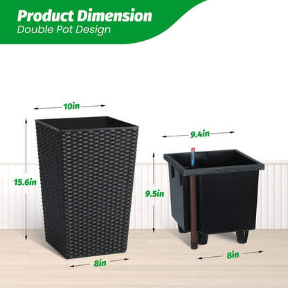 Tall Wicker Planter with Insert Set of 2-Self Watering Large Tall Rattan Planter Pots for Indoor and Outdoor 22.5 Inch,Wicker Flower Pots for Front Door,Porch and Patio in White/Black/Brown
