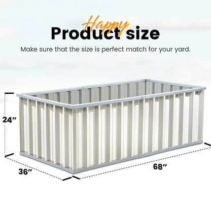 KING BIRD Raised Garden Bed 68" x 36" x 24" Heightened Galvanized Steel Metal Planter Box Outdoor for Deep-Rooted Vegetables, Flowers, Large Raised Bed Kit (Ivory)