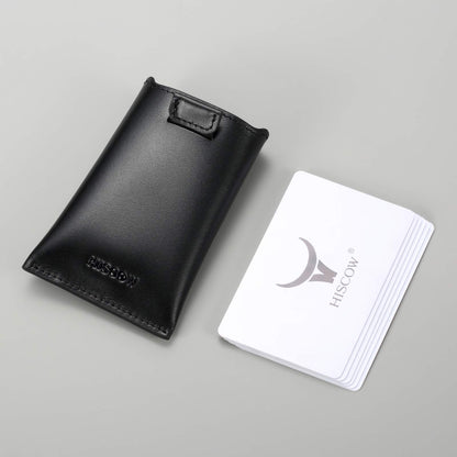HISCOW Business Card Holder with Flap for Dispensing Cards - Italian Calfskin (Black)