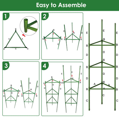 CEWOR Tomato Cage - 6 Pack Tomato Cages for Garden, 51.2inch Tall Tomato Trellis Triangle Stakes for Climbing Plants Outdoor, Plant Cages Structure for Pots, Raised Garden Bed, Vegetables