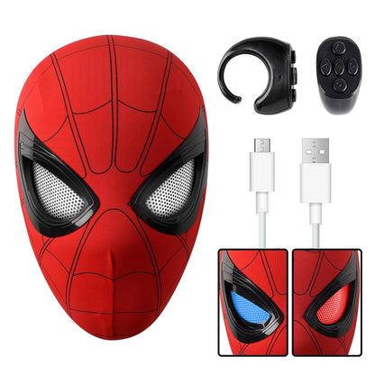 Dluobie Spider Hero Mask with Moving Eyes and LED Lights, Ring Remote, Halloween Roleplay Mask Costume for Teens and Men, Realistic Full Face Cosplay Prop for Christmas & Birthday Parties
