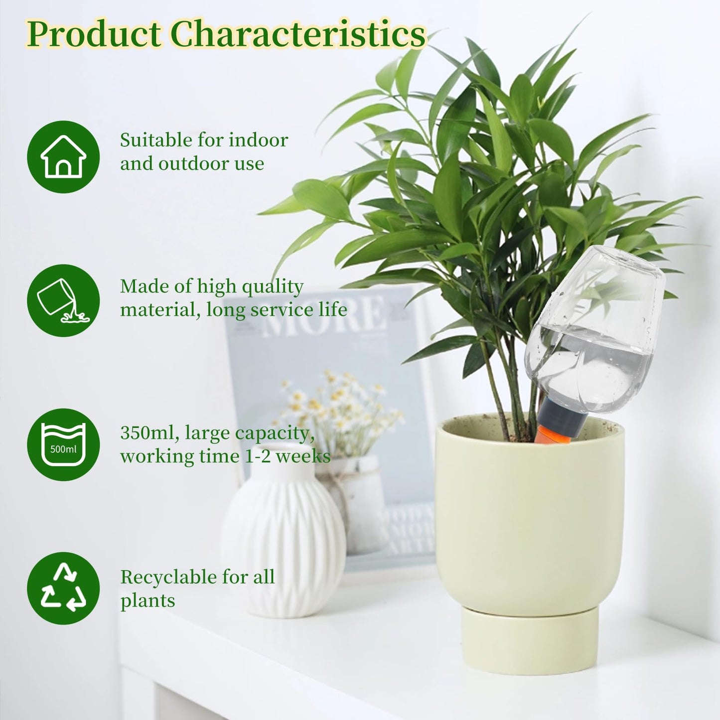 GEWOSI 6pack Plant Self Watering Globes, Plastic Water Bulbs Top Fill, 12.3 oz Plant Watering Devices System Slow Release Terracotta, Water Spikes Stakes for Indoor (Clear-6pack)