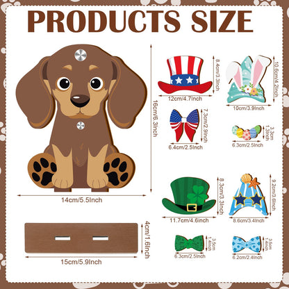 Anglechic 42 Pcs Small Interchangeable Dog Sign Holiday Summer Decor Seasonal Table Centerpiece Farmhouse Rustic Magnetic Desk Accessories Wooden Home Office Room Welcome Tiered Tray Decoration Gifts