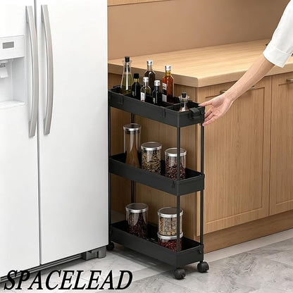 SPACELEAD Slim Storage Cart 3 Tier,Bathroom Organizer Rolling Utility,Mobile Shelving Unit Slide Out for Office, Kitchen, Laundry Room & Narrow Places,Black