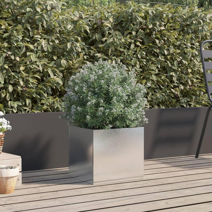 Fregramei Corten Steel Planter Box, Outdoor Metal Planter, Metal Plant Pot for Outside,Indoor,Garden, Silver 12.6"x11.8"x11.4" Stainless Steel,-442
