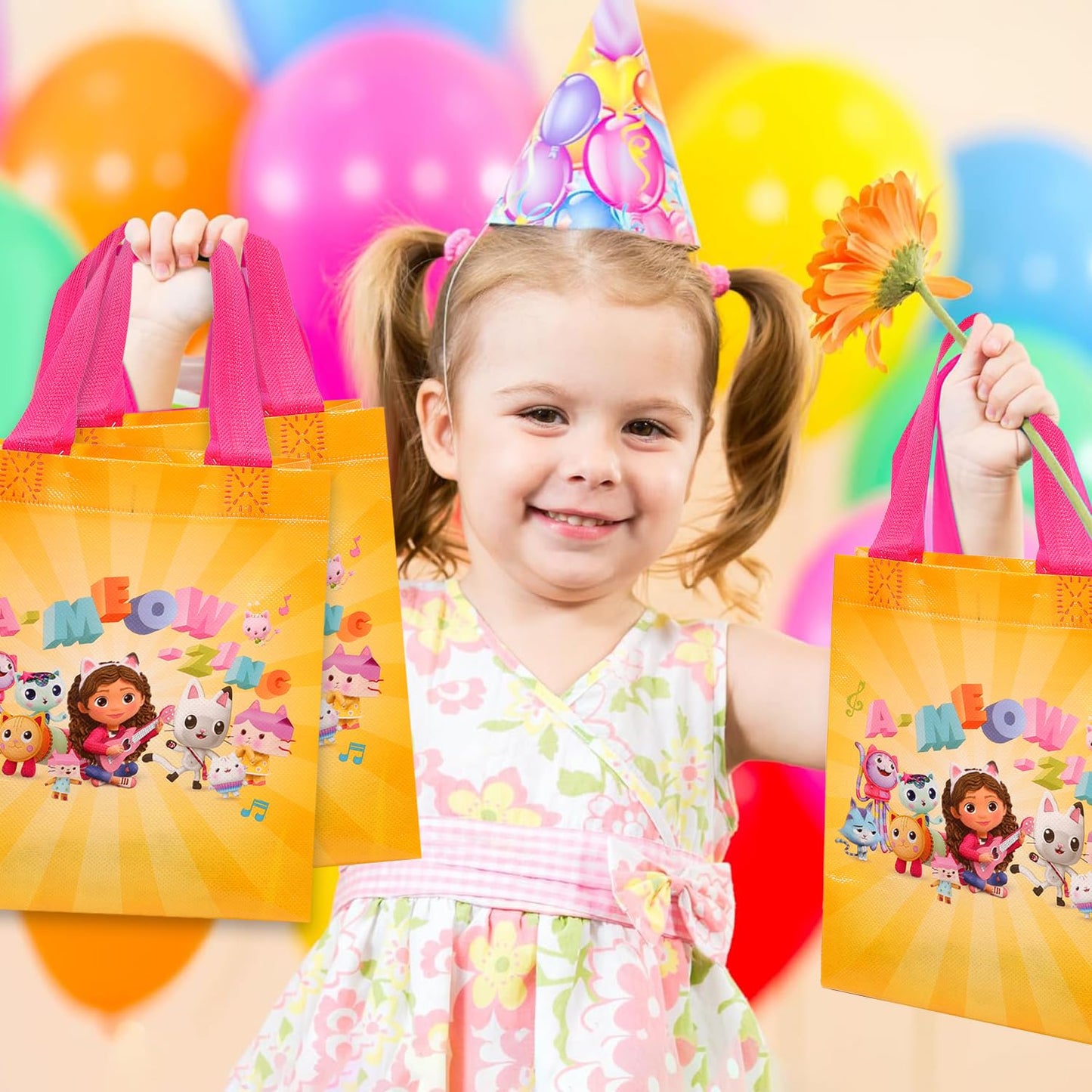 Gabby's Dollhouse Party Favor Bag Set – 24 Pack of 8" Gabby Party Goodie Bags for Kids Bulk Reusable Totes | Gabbys Dollhouse Birthday Supplies