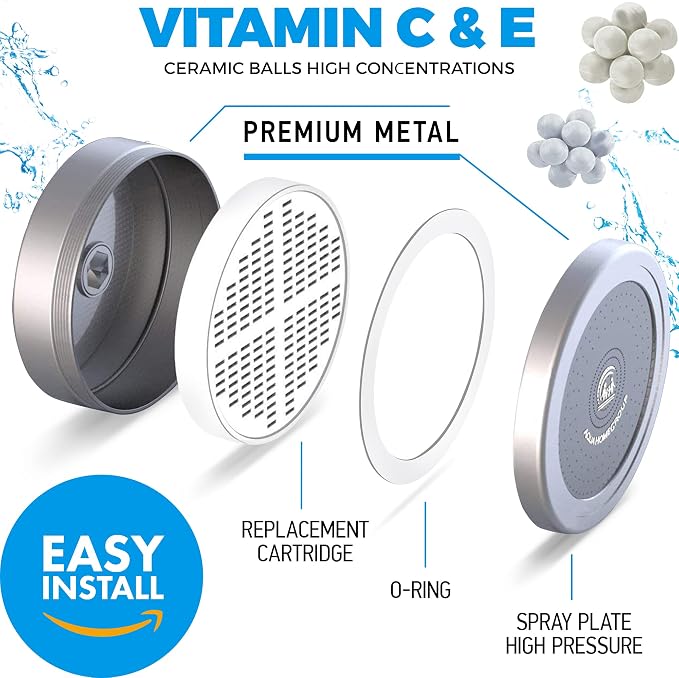 AquaHomeGroup High Pressure Filtered Shower Head with 20+3 Stage Shower Filter | 1.8 GPM California Compliant | Reduces Chlorine - Softer Skin & Hair