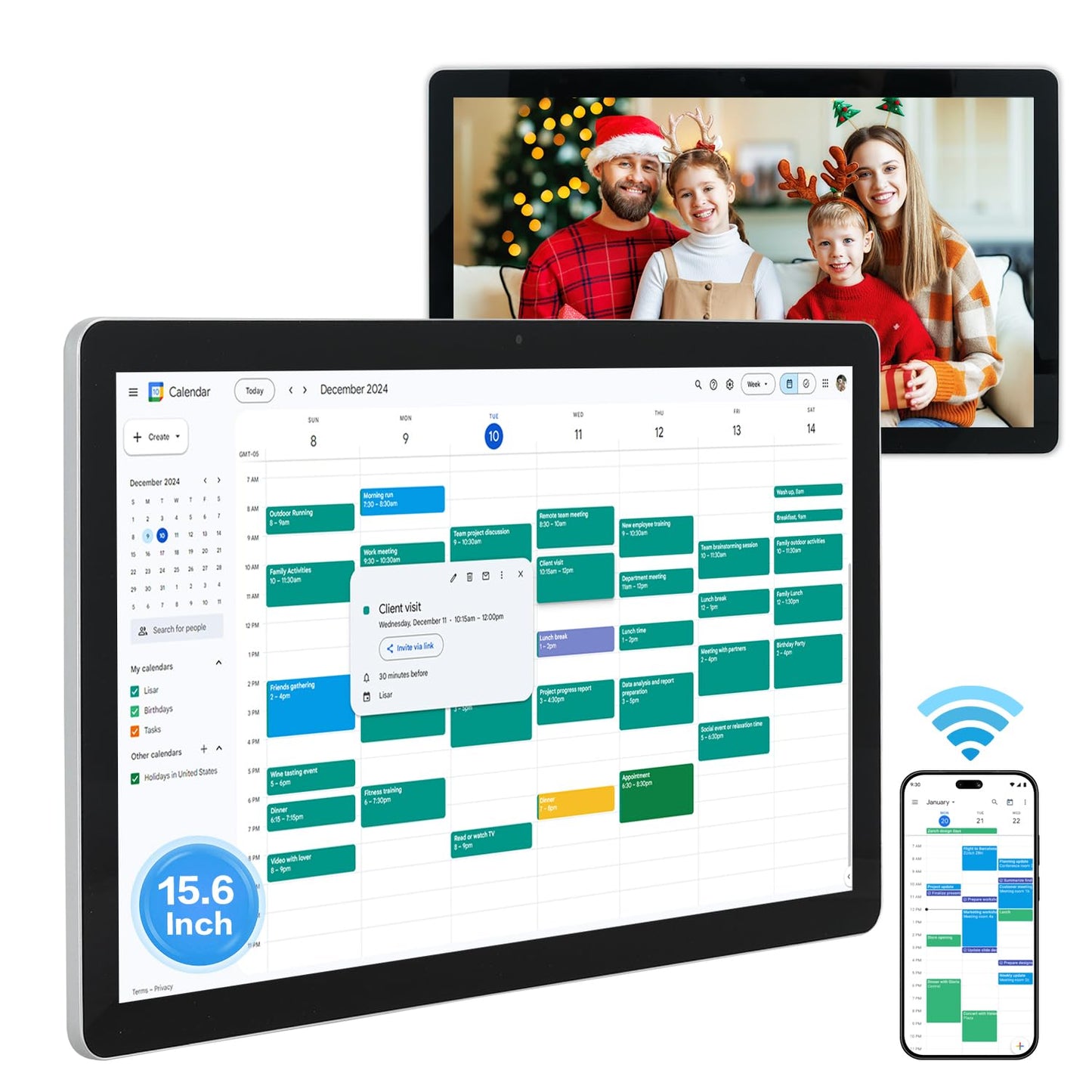 TouchWo 15.6 to 27 inch Touchscreen Digital Calendar & Wall Planners, Smart Whiteboard Calendar for Chore Chart & Work Schedule, Built in Speakers and Camera, Include Wall Mount & Desk Stand (15.6-inch)