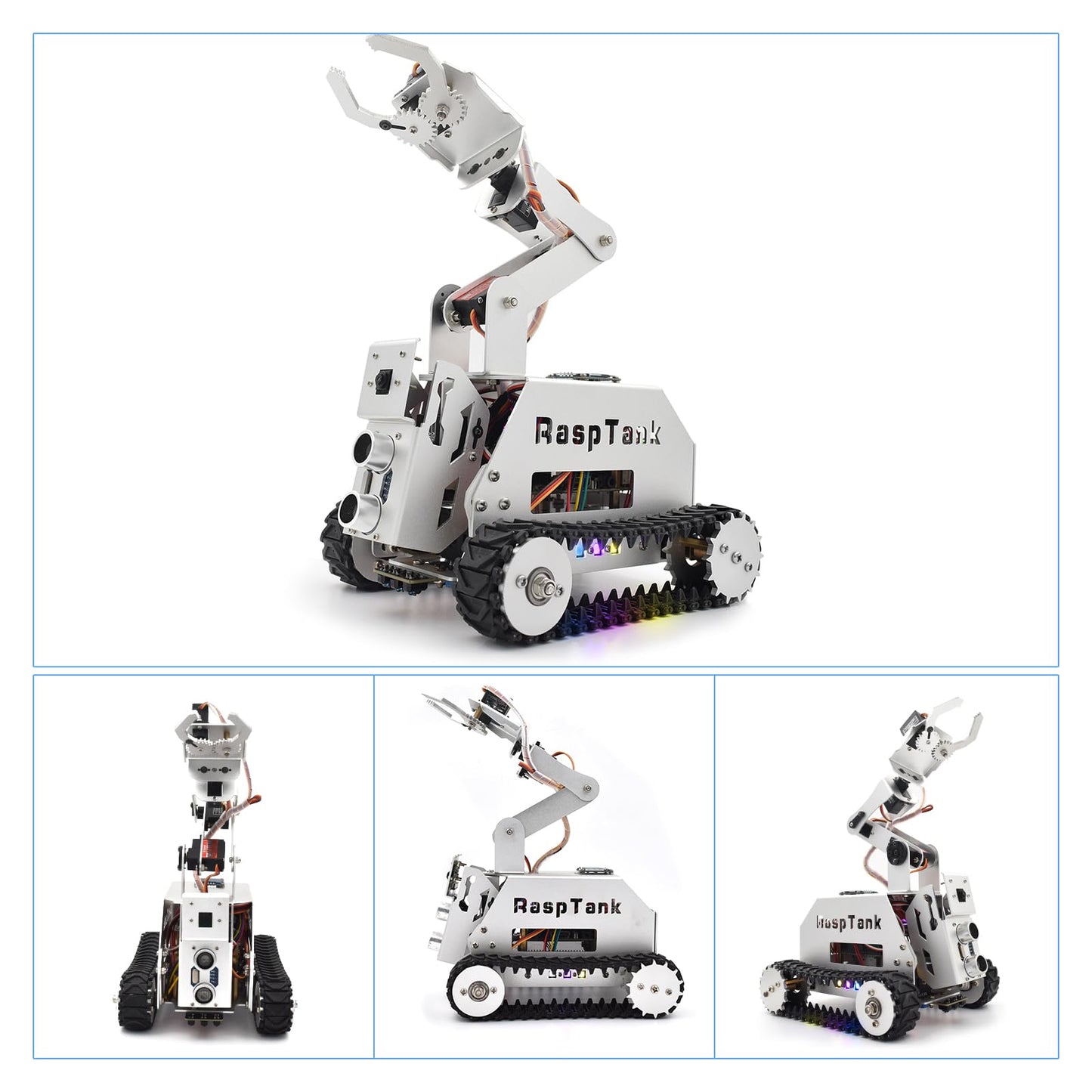 Adeept RaspTank Metal Smart Car Kit for Raspberry Pi 5/4B/3B/3B+(Board Not Included), Tank Tracked Robot with 4-DOF Robotic Arm, OpenCV, Obstacle Avoidance, Line Tracking, with Digital Tutorials