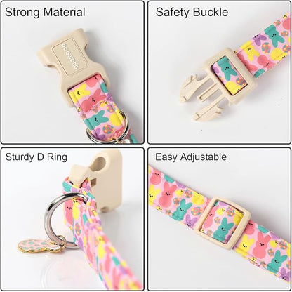 DOGWONG Easter Dog Collar,Cute Bunny Eggs Dog Collar Pink Babbit Pet Collar Girl Dog Collar Puppy Adjustable Soft Dog Collars for Small Dogs