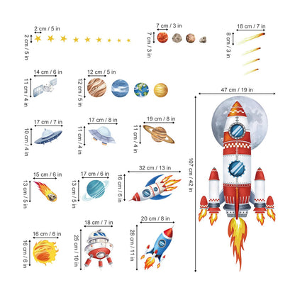 decalmile Outer Space Rockets Wall Decals Planets Stars Solar System Wall Stickers Baby Nursery Boys Bedroom Playroom Wall Decor