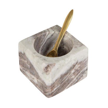 Creative Co-Op Square Marble Bowl with Stainless Steel Spoon, Brown