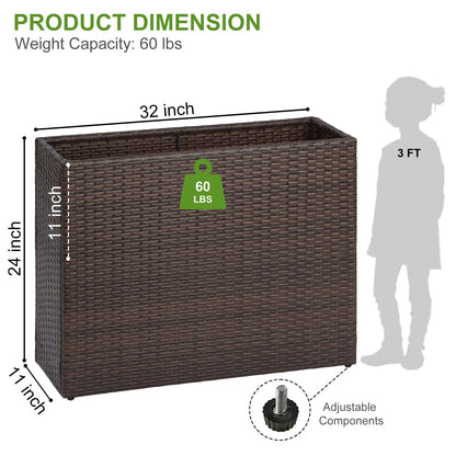 LEWIS&WAYNE Tall Planters for Outdoor Plants Handmade Wicker Large Rectangular Block Planter Box with Removable Liners Modern Planter for Indoor Outdoor Patio Deck - Brown