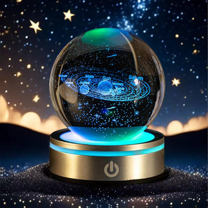 QIANCHANG Solar System 3D Crystal Ball with LED Stand, 80mm Galaxy Model Decor Glass Sphere Lamp Night Light, Space Universe Astronomy Gifts for Women Men Mom Kids