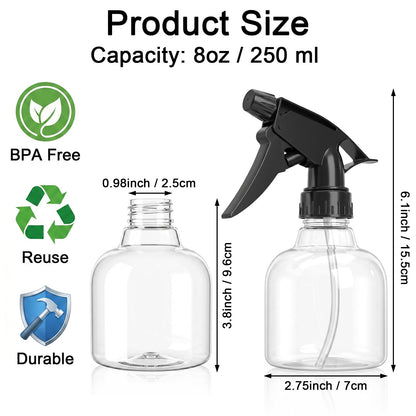 Bekith 12 Pack 8 Oz Empty Plastic Spray Bottle with Black Trigger Sprayers - Adjustable Head Sprayer from Fine to Stream - Refillable Sprayer for Water, Kitchen, Bath, Beauty, Hair, and Cleaning