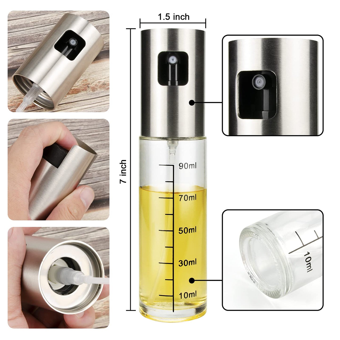 Olive Oil Sprayer for Cooking, 100ml Oil Spray Bottle, Portable Glass Oil Mister for BBQ, Air Fryer, Baking, Roasting, Grilling, Kitchen Gadgets