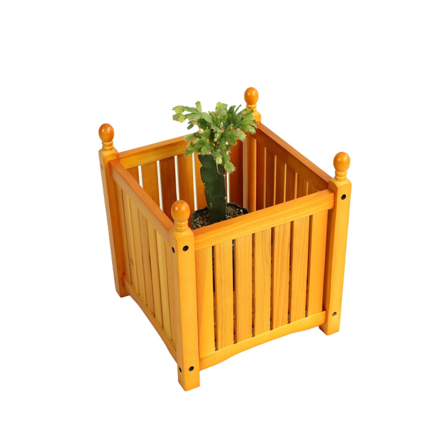 VeroFree Wooden Outdoor Square Planter Box – Black Elevated Flower Herb Pot for Porch, Patio, Deck Raised Container for Vegetables Plants (Teak, 15.75x15.75x18.5 in)