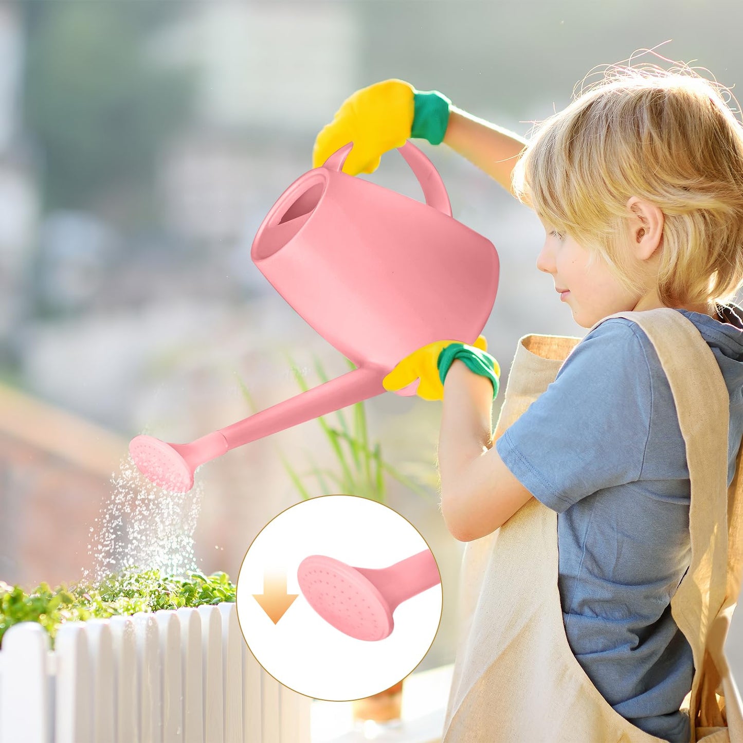 TTAOE GN Plastic Watering Can - for Indoor and Outdoor House Plant Garden - with Long Spout - 1/2 Gallon - Pink