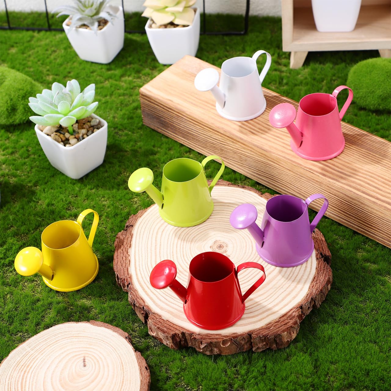 Kisangel Mini Watering can for Kids Metal Small Watering Kettle for Indoor Outdoor Plants Child Tin Toy Gardening Photo Prop 3.3X1.9X1.7 Inch