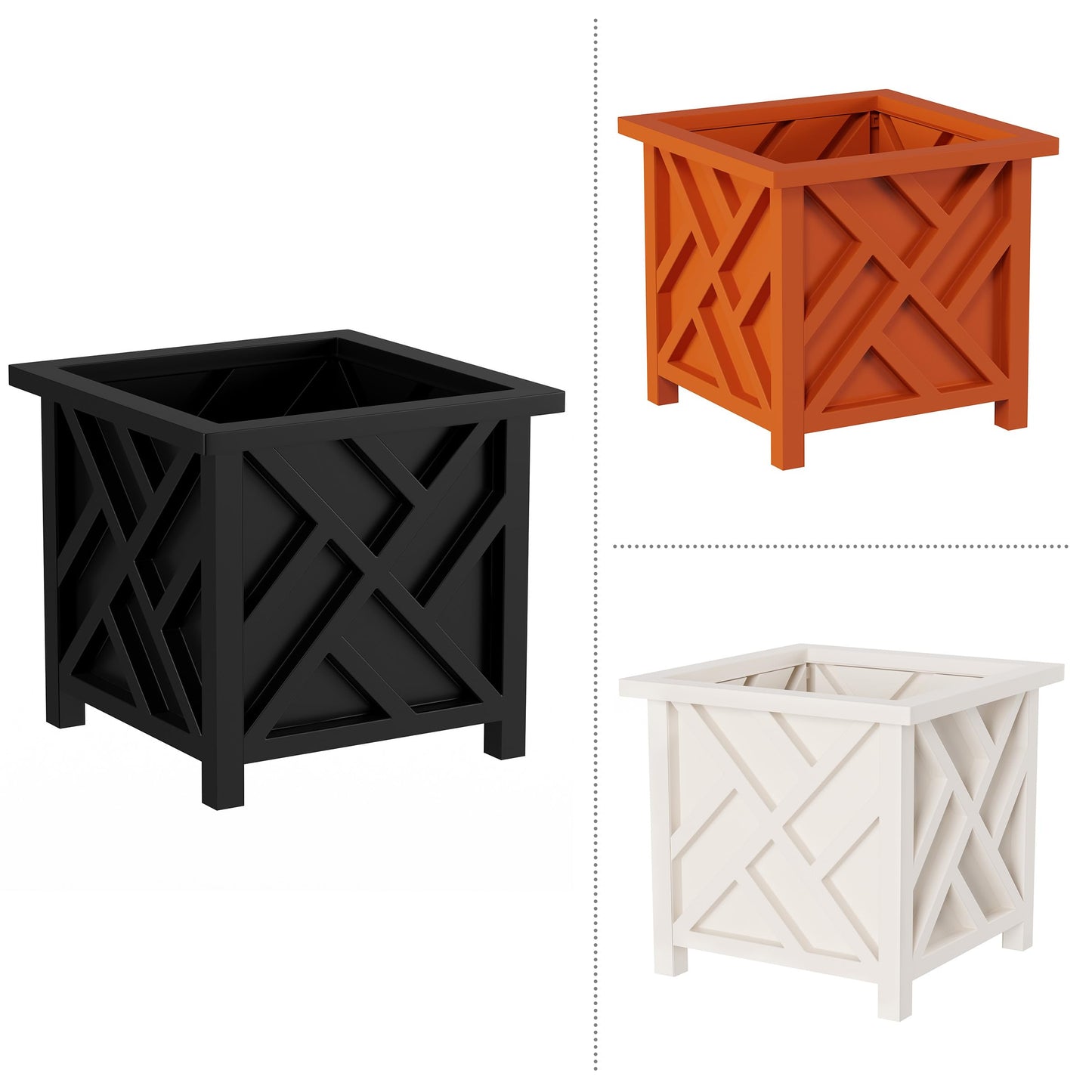 Lattice Design Planter Box 2-Pack – 14.75-Inch Decorative Outdoor Flower or Plant Pots – Front Porch, Patio, and Garden Decor by Pure Garden (Black)