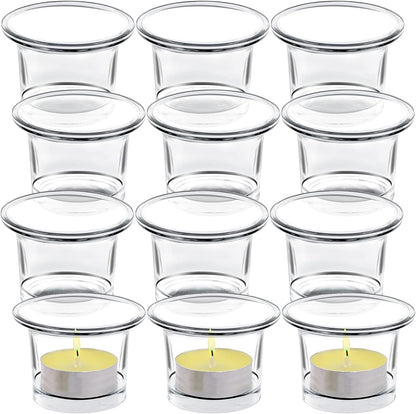 Tealight Candle Holder Set of 12,Glass Votive Candle Holders,Clear Tea Light Holders Bulk for Wedding Holiday Birthday Party Dinner & Home Decor