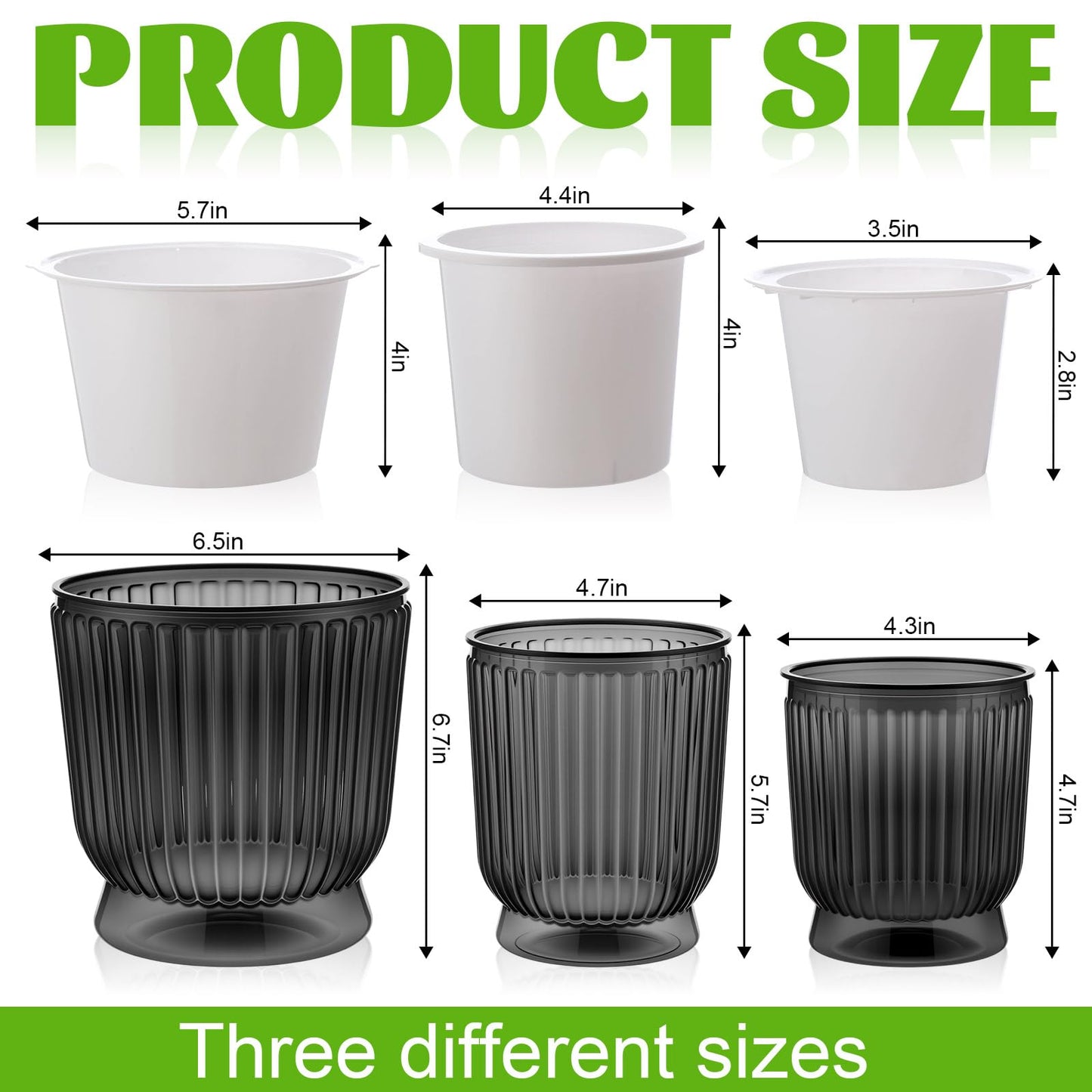 Ferrochef Set of 6 Self Watering Plant Pot 3 Sizes Plastic Double Layer Self Watering Flower Pot with Multi Mesh Drainage Holes Wicking Reservoir for Indoor Outdoor Garden Plants(Black)