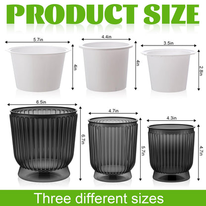 Ferrochef Set of 6 Self Watering Plant Pot 3 Sizes Plastic Double Layer Self Watering Flower Pot with Multi Mesh Drainage Holes Wicking Reservoir for Indoor Outdoor Garden Plants(Black)