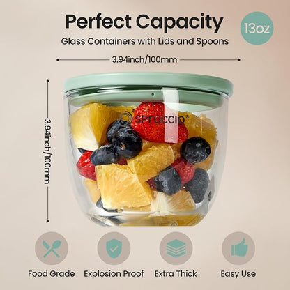 Glass Meal Prep Bowls Set - Leakproof Lids,13 oz (4-Pack Multicolored) Perfect for Meal Prepping, Portion Control, and On-the-Go Lunches BPA-Free