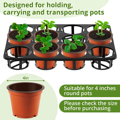 Vercraft 10 Pcs 12 Cell Nursery Planter Pots Trays 16.73" x 12.6" Plastic Pots Plant Tray for 4 Inch Round Nursery Planter Seedling Tray Flowerpot Carrier Transporting