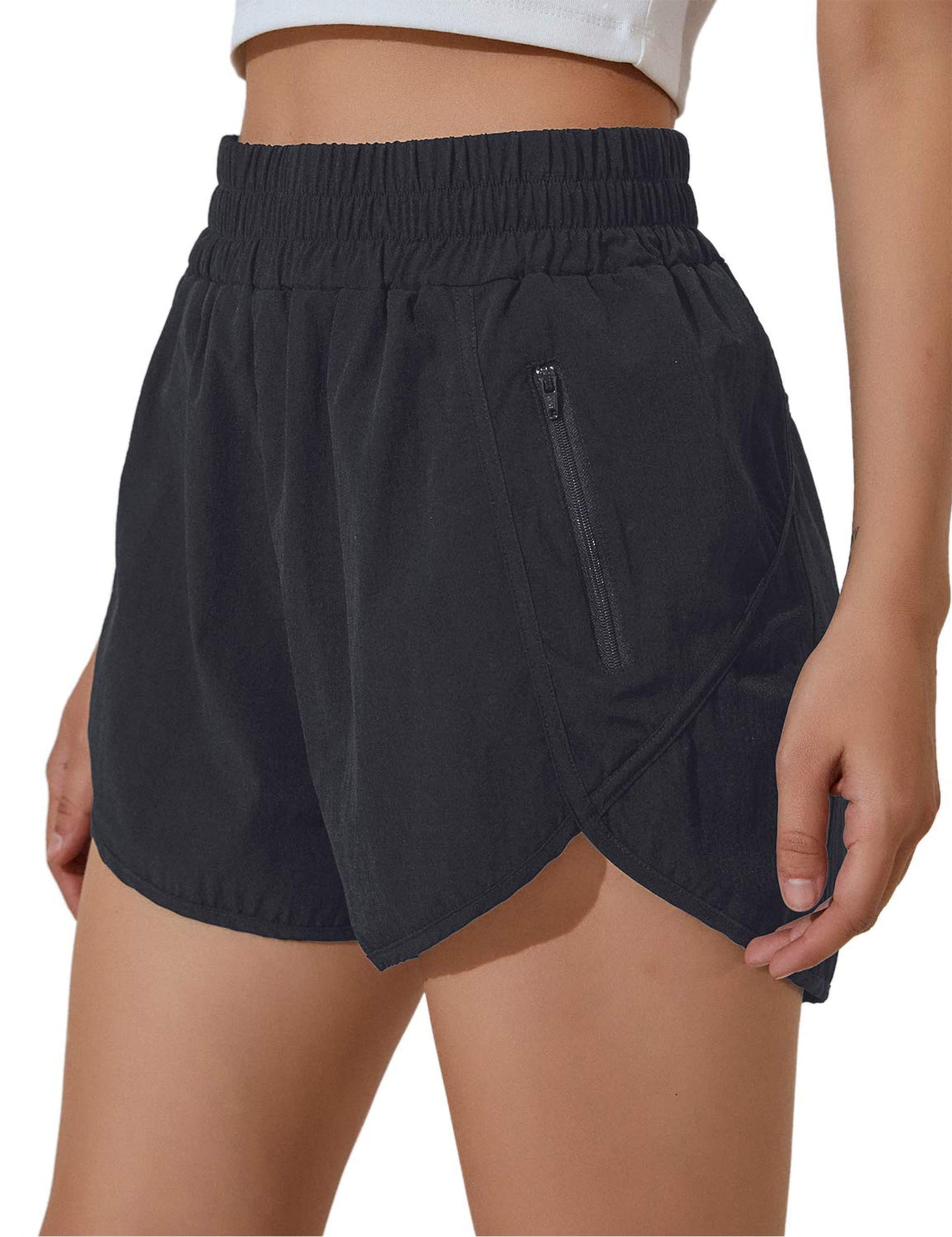 BMJL Women's Running Shorts Elastic High Waisted with Pockets, 2.5" Sporty Workout Quick Dry Athletic Shorts(S,Black)
