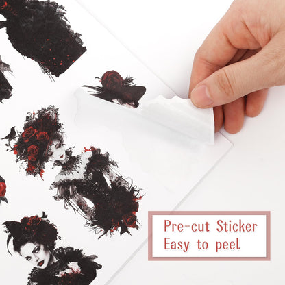 Dizdkizd Gothic Girls Sticker Book for Journaling, Scrapbooking, 190 Pre-Cut Cool Darker Vintage Stickers for Adults, PET and Paper Junk Journaling Supplies