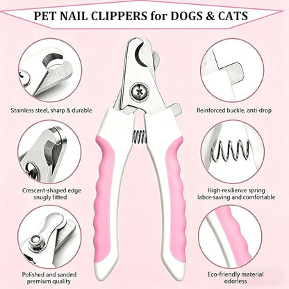 7PCS Dog Grooming Brush Kit for Shedding and Matted Fur, Self-Cleaning Slicker Brush with Undercoat Rake, Flea Comb for Long-Haired Pets, Pink