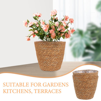 SUPVOX 2pcs Woven Plant Basket with Plastic Liner, Rattan Flower Pot Cover for Indoor Plants - Boho Farmhouse Home Decor