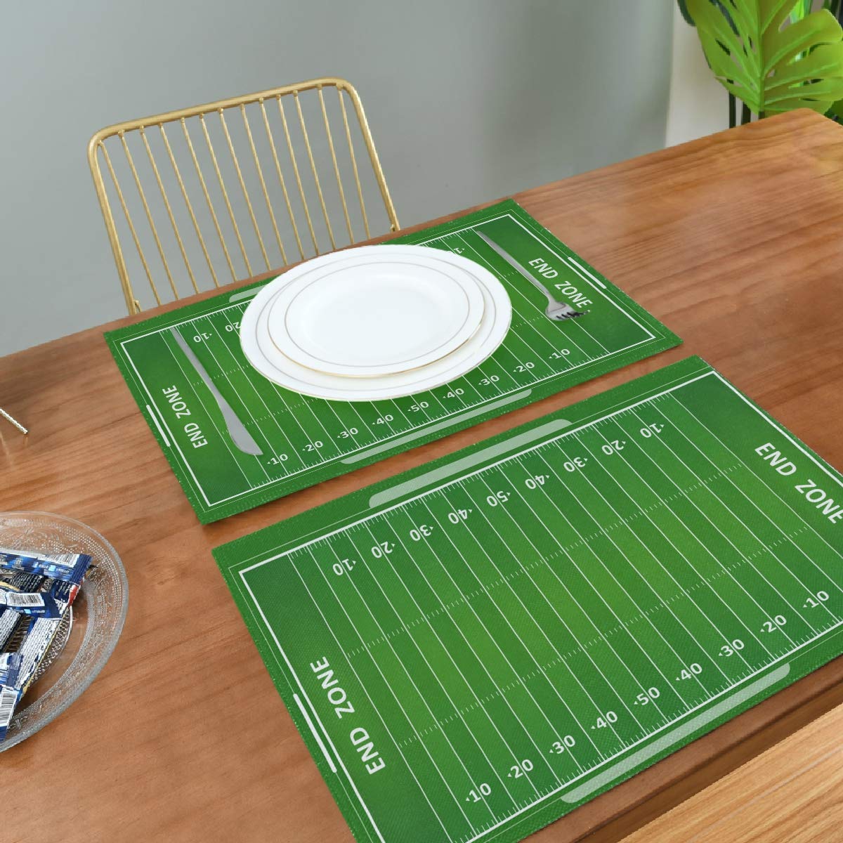Bardic Set of 1 Washable Placemat American Football Field Pattern Table Mats 18x12 Inch Heat Resistant Non Slip Place Mats for Kitchen Dining Table
