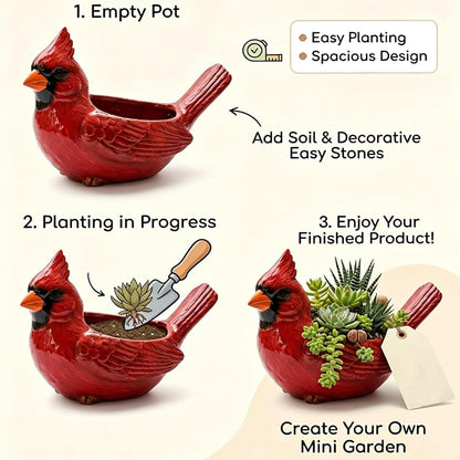 Cardinal Bird Succulent Planter, Upgraded Resin Red Birds Plant Pot with Drainage Hole, Cardinal Flower Pot Resin Decorative Bird Planter, Cute Animal Plant Pot for Indoor Outdoor Plants (Mix*1)