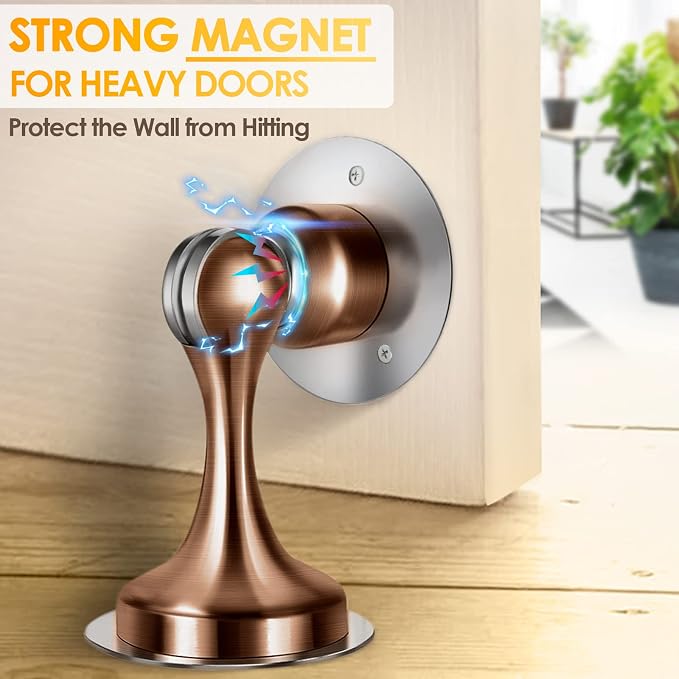 Door Stoppers Magnetic Door Catch, Stainless Steel Magnetic Door Stop 2 Pack, Double-Sided Adhesive Tape, No Drilling, Screws for Stronger Mount, Holder Your Door Open for Wide Doors